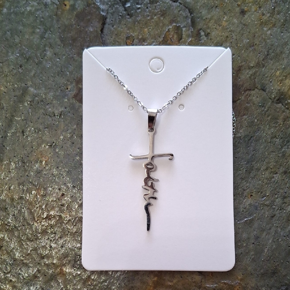 Silver Faith Cross Pendant Necklace